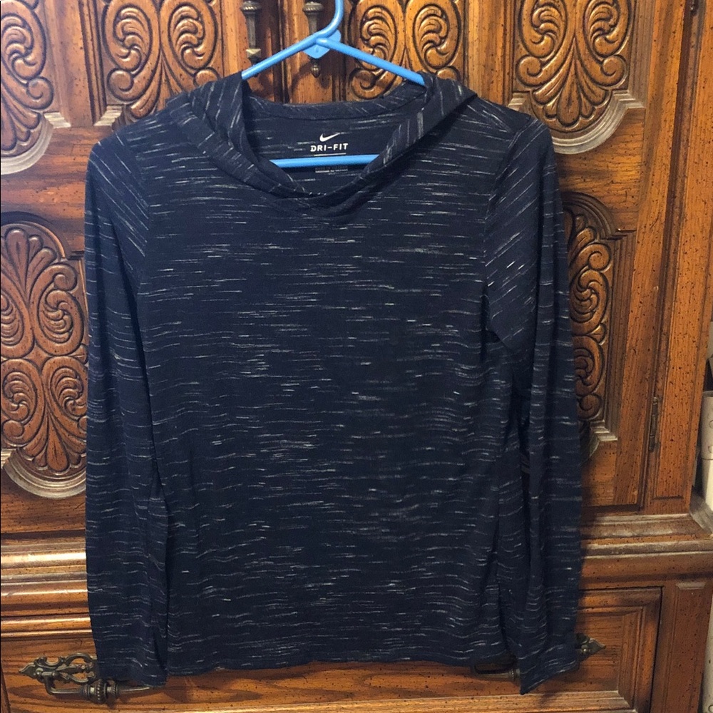 Nike dark blue with Heathered Gray Performance Hooded Long Sleeve